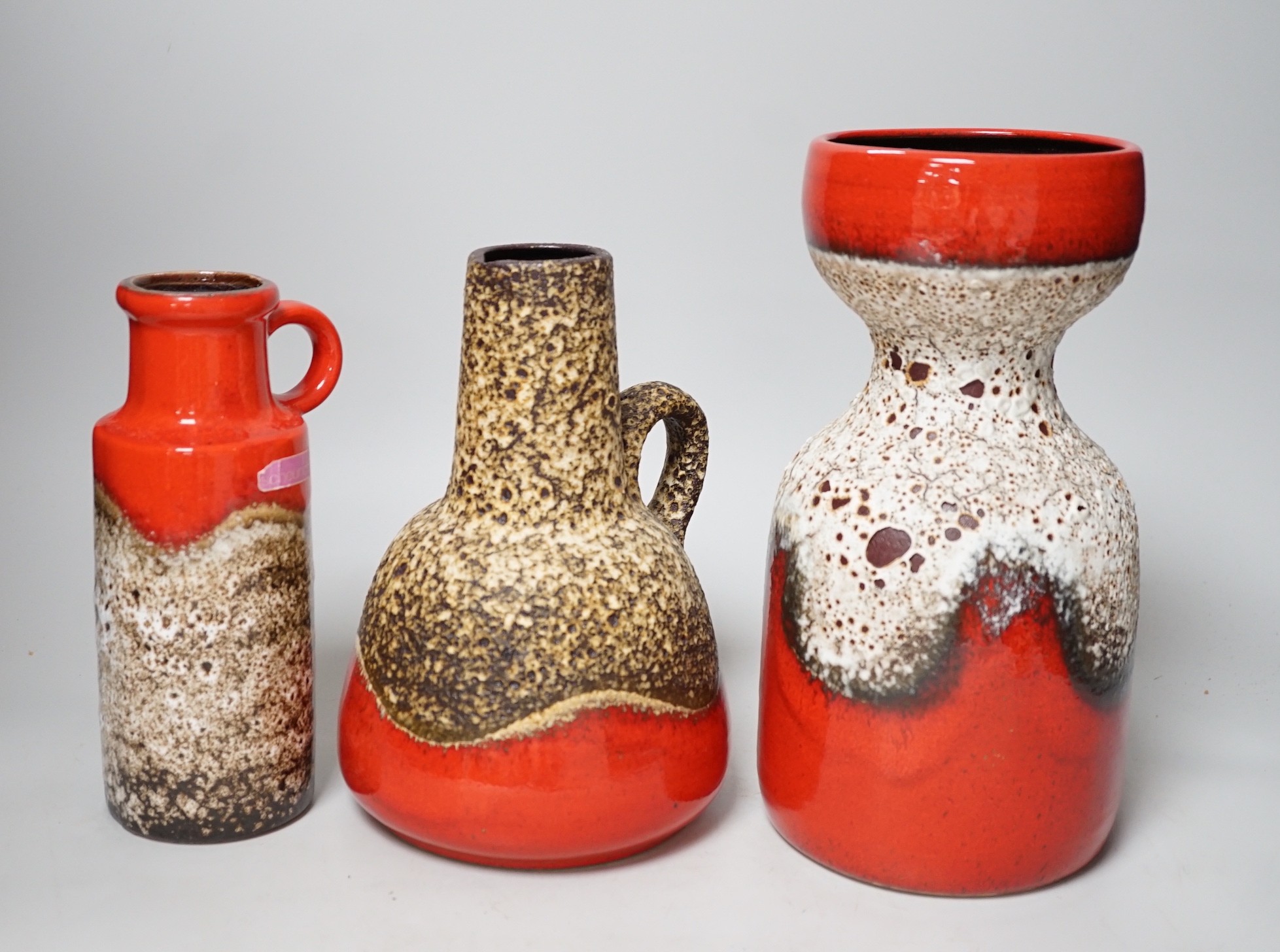 Three West German pottery vases, Dümler & Breiden, Scheurich, tallest 27cms high